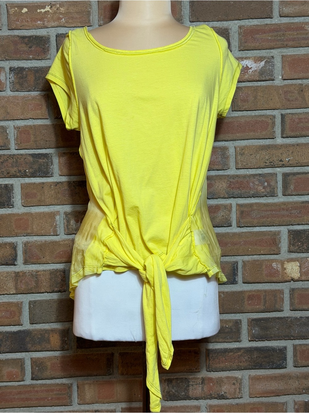 Anthropologie Leifnotes Amee Gossamer Top Yellow Tie Front Sheer Back Size L